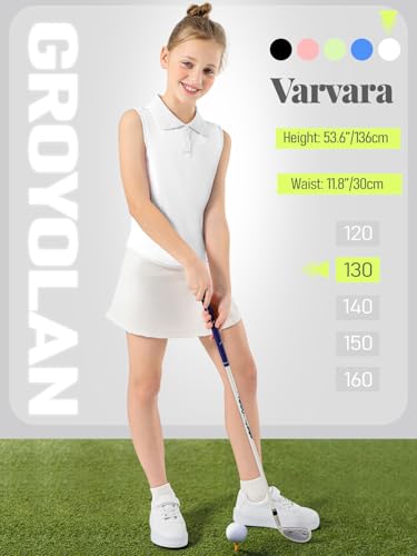 Image of Girls Sleeveless Polo Shirts Contrast Collar Tennis Golf Tank Tops Quick Dry Breathable Athletic Shirts