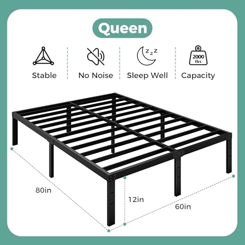 Queen Bed Frame, 14 Inch Queen Size Bed Frame with Underbed Storage, Heavy Duty Metal Platform Bed Frame No Box Spring Needed, Noise Free - Easy Assembly - 2