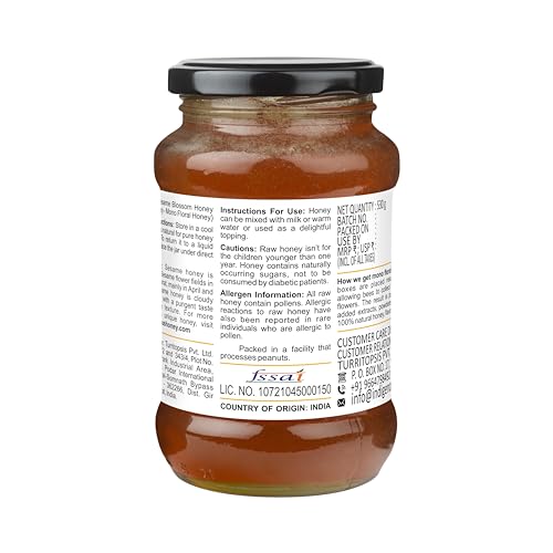 Image of INDIGENOUS HONEY Raw Organic Sesame Til Honey 17.64 oz Glass Jar | Natural Sweetener Pure Unprocessed Suger Free Unpasteurized Honey Pack of 1