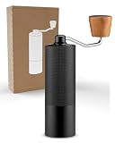 Lambda Coffee® Kaffeemühle manuell mit Edelstahl Mahlwerk und leichtem Aluminium-Gehäuse I Hand Kaffeemühle Kegelmahlwerk mit Holzgriff I Präzise Mahlgradeinstellung I coffee grinder