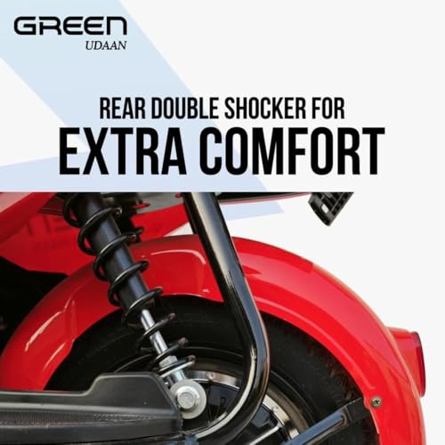Image of Green Udaan Low Speed Electric Scooter Non RTO 80KM Range Lithium Battery Red with Portable Charger