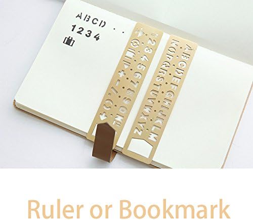 Multifunctional Retro Brass Ruler Bookmark,Template Alphabet and Number