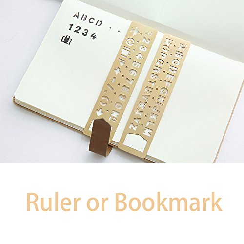 Multifunctional Retro Brass Ruler Bookmark,Template Alphabet and Number