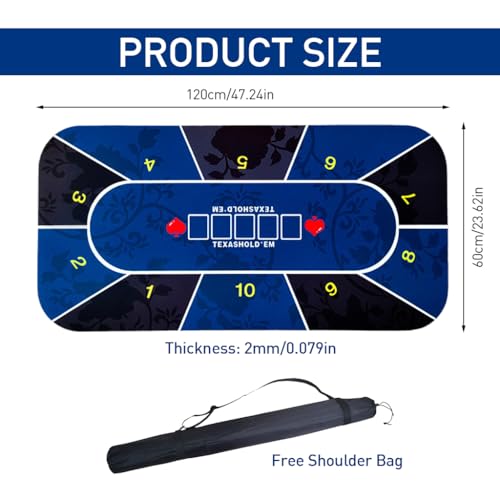 Image of PATPAT Poker Mat for Table 10 Players, 47.2 x 23.6 in Rubber Anti-Slip | Smooth Card Play, Helps Protect Table Surfaces, Stable Rubber Base, Printed Layout, Easy to Wipe, Care Guidance
