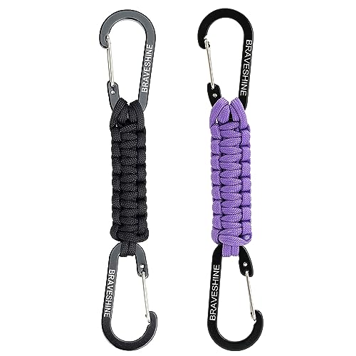 Image of BRAVESHINE Paracord Keychain Carabiner Clip, D Ring Lanyard Hanger Stroller Hook for Water Bottle, Key, Backpacks, Men, Women