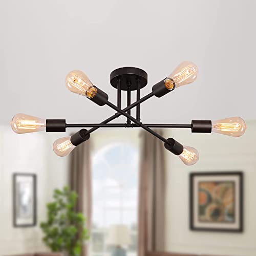 image for MEIXISUE Black Modern Sputnik Chandelier Ceiling Light Fixtures,6-Ligh
