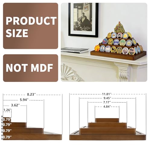 Soporte exhibidor para monedas 4 niveles de madera sólida miniatura 3