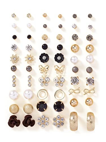 Image of Shining Diva Fashion 30 Pairs Earrings Combo Set Stylish Crystal Pearl Earrings for Women and Girls
