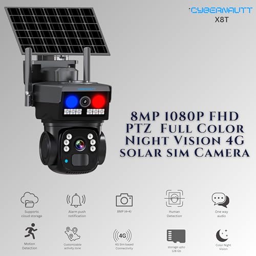 Image of XUGA-Cybernautt Series X8T 8MP PTZ Dual Solar 4G Sim Outdoor CCTV Camera | Color Night Vision | Motion Detection | Water Proof | RGB Light | Use Air-tel 4G Sim