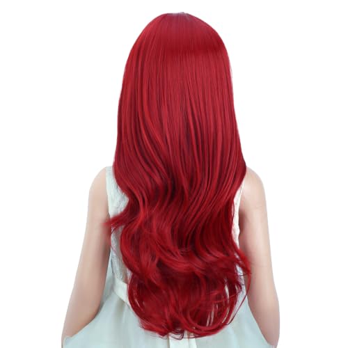 Image of PATTNIUM Kids Child Red Wig Long Curly Wavy Red Wig Middle Part Girls Heat Resistant Synthetic Hair Wigs