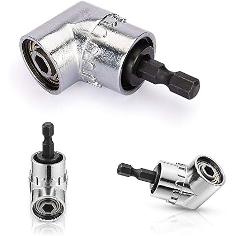 Right Angle Drill, Vakki 105 Degree Right Angle Driver Angle Extension Power Screwdriver Drill Attachment 1/4inch Hex Bit Socket Screwdriver Holder Adaptor for Tight Corner Workspace Cover