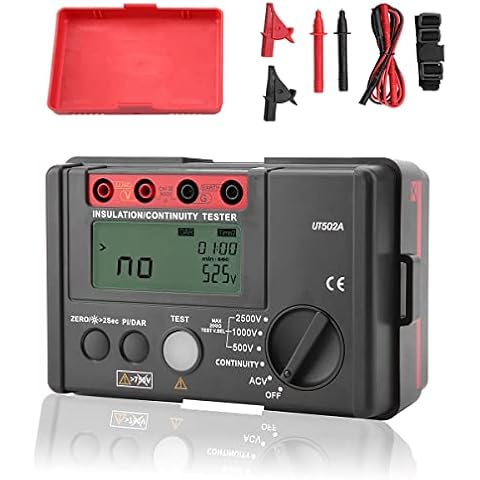 Insulation Resistance Tester, UT502A Digital Megger Tester Megohmmeter Voltage Multimeter Insulation Electrical Test Equipment 500V/1000V/2500V Cover