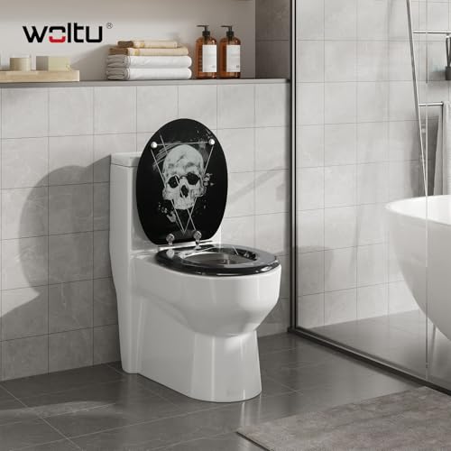 WOLTU Premium WC-Sitz Toilettensitz mit Absenkautomatik, MDF Holzkern, Softclose Scharnier, Desgin Décor Oval