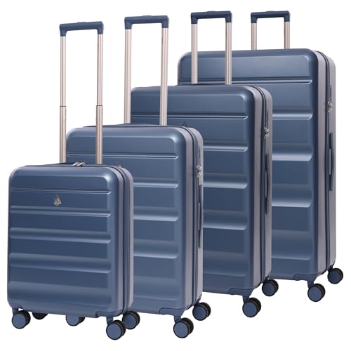 Aerolite Lightweight ABS Hard Shell 4 Wheel Spinner 4 Piece Travel Luggage Suitcase Set, Cabin + Medium + Large + Extra Large (Blue)