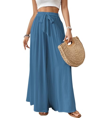 Image of Bsubseach Women Wide Leg Pants Floral Flowy Palazzo Pants