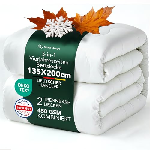 Allergiker 4 Jahreszeiten Bettdecken 135 x 200 3 in 1 Bettdecke Seven Sheeps 7SH-