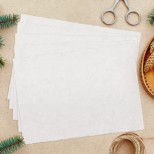 Sherr 100 Pack Handmade Deckle Edge Paper Loose Leaf Cotton Paper Sheets Textured Mixed Media Paper For Watercolor Crafts, 100 Gsm Ivory White (A4 Size) #TOP6
