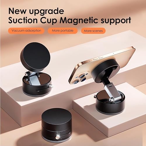 Image of New Magnetic 360 Rotation Suction Car Mount, Strong Grip,Double-Sided Swivel Stand,Hands-Free Magnetic Cell Phone Holder for Gym /Mirror /Kitchen /Smooth Surface-Black