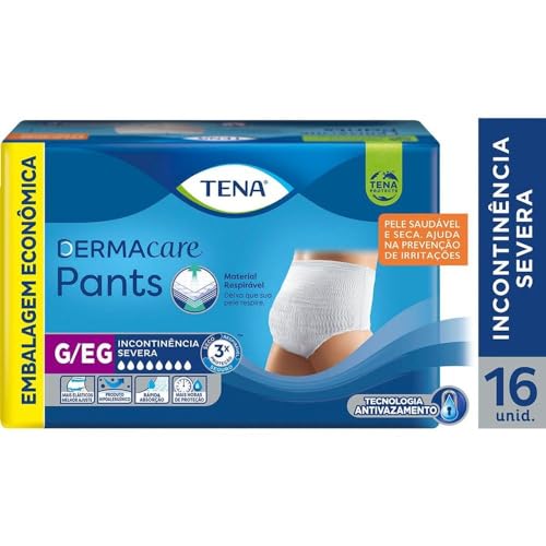 Tena Pants Dermacare, Roupa Íntima para Incontinência Urinária, G/EG - 16 unidades