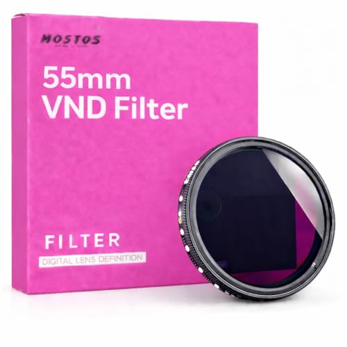 Image of MOSTOS - 55mm Variable ND Filter ND2 to ND400 (1-9 Stop) Adjustable Neutral Density Filter for Nikon DX AF-P 18-55mm Kit Lens (Make Sure O55 Mark is Written On Your Lens)
