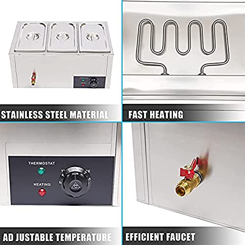 YIEOTM 3 pannen commerciële elektrische voedsel warme stoom, 3x4L pan Countertop Steamer roestvrij staal, 850W… - Afbeelding 4