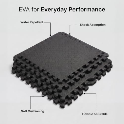 Image of Cult EVA Foam Interlocking Gym Floor Mats Set of 4 | Thick Anti-Skid Workout Tiles | Shock-Absorbing Protective Flooring for Home Gym, Exercise & Equipment | Water-Resistant, Easy to Assemble, Black
