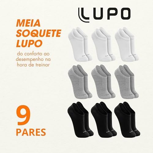 LUPO Kit 9 Pares Meia Soquete Sapatilha Invisível Esportiva Algodão Unissex Adulto, 3 Branca - 3 Cin