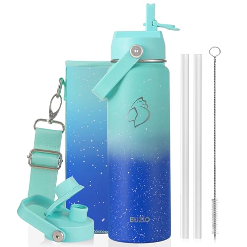 Image of BUZIO 24 oz Insulated Stainless Steel Water Bottle with Straw & Spout Lids