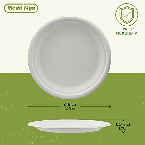 Medd Max We Supply We Care Meddmax Compostable Bagasse Paper Plates | Natural Disposable Paper Plates | Eco-Friendly & Biodegradable | Made Of Sugar Cane Fibers | Deluxe 1000 Pack (6 Inch) #TOP2