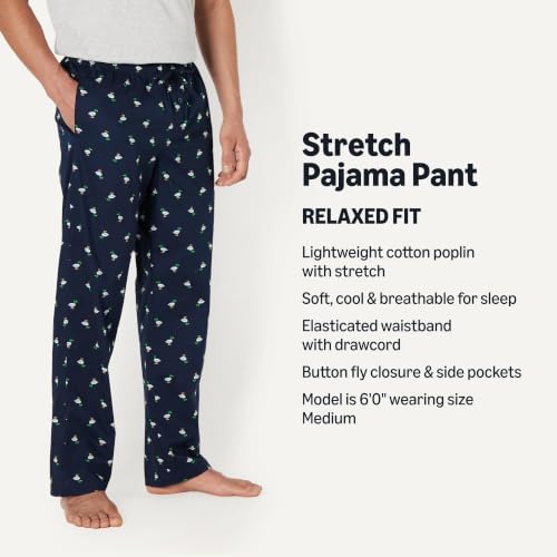 Image of Amazon Essentials Men's Cotton Poplin Straight-Fit Pajama Pants with Pockets, Elastic Waist, Drawstring