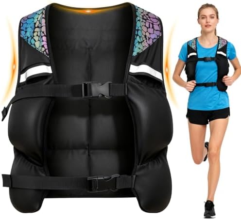 Weighted Vest for Woman Men, 0-10lbs Adjustable Running Vest with 10 Removable Weights, Weight Training Vest for Weight Loss, Colorful Reflective Straps & Phone Pockets, Machine Washable-DE25008