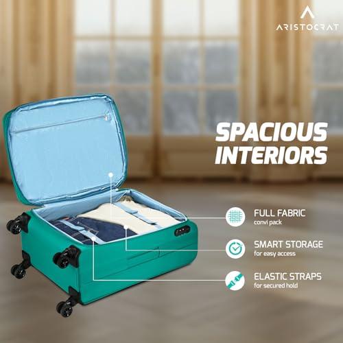 Image of Aristocrat Duralite Cabin Trolley Bag, 55Cm | Combination Lock | 8 Wheels | 3 Years International Warranty | Teal Blue