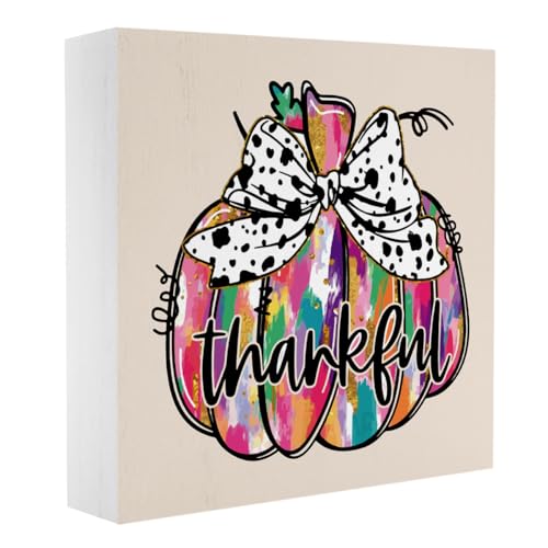 Cute Fall Decor Thankful Fall Decorations for Home Office Thanksgiving Autumn Decorations Funny Autumn Pumpkin Decor for Desk Table 5 x 5 inches