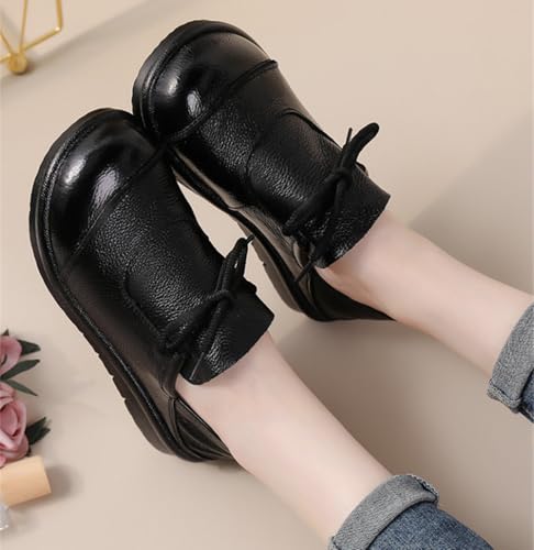 Women's Leather Flat Walking Shoes Retro Comfortable Round Toe Lace-up Casual Soft Sole Leather Sneakers for Women2