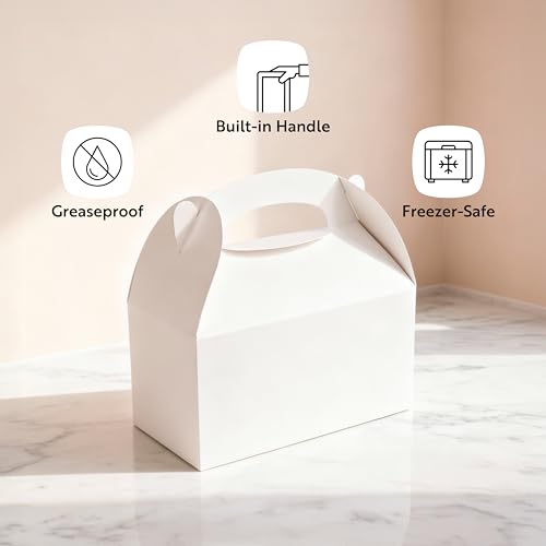Bio Tek 9.5 x 5 x 5 Inch Gable Boxes For Party Favors, 100 Attractive Gift Boxes - With Built-In Handle, Greaseproof, White Paper Barn Boxes, For Special Events Or Parties by Restaurantware - Image 4