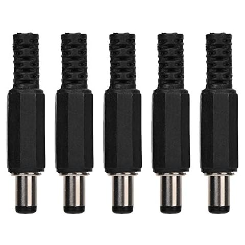 Yunir 5pcs DC Power Plug, 2.1mm x 5.5mm Male DC Power Plug Jack Coaxial Connector Adapter for Small Electronics Projects and CCTV Applications Cover