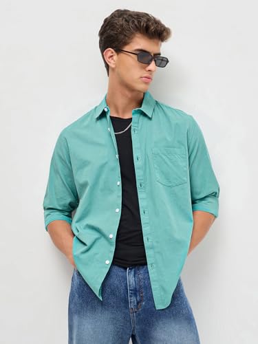 Image of Urbano Fashion Men's Cotton Full Sleeve Regular Fit Casual Solid Slub Shirt with Spread Collar