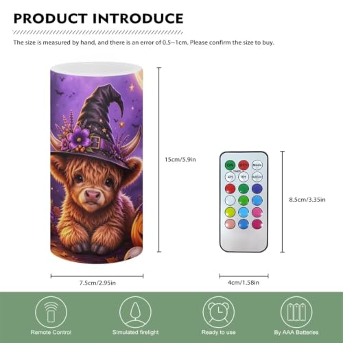 Image of Poceacles Flameless LED Candle Battery Powered Votive Lights Realistic Pillar Candle Decorative Tea Lights for Home Party Indoor Outdoor Decor, Wizard Hat Highland Cow Pumpkin Violet
