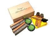 Cathcart Elliot Personalised premium wax shoe cleaning kit in beech wood valet box