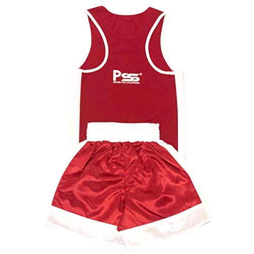 Kids Boxing Shorts & Top Set 2 Pieces High Quality Satin Fabric 3 to 14 Years (Red, 7-8 Years)