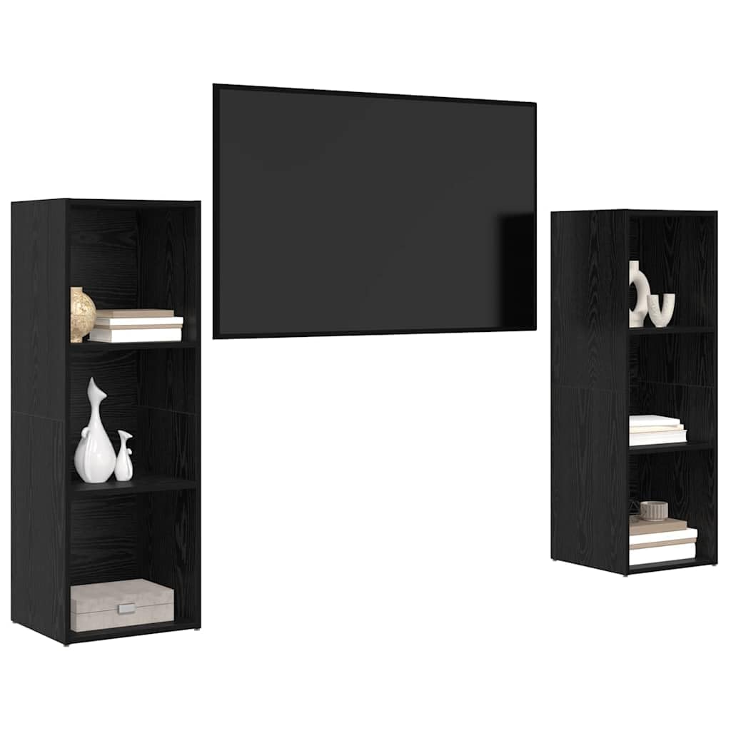 TV Lowboard Set 2 STK Schwarz Eiche 107x35x37 cm massiver Holzwerkstoff wandmontierbar moderner Sideboard für Wohnzimmer Schlafzimmer Büro