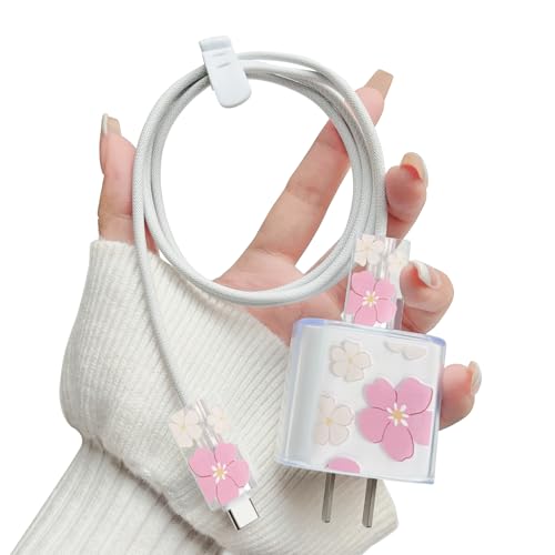 Funda de carga transparente con diseño floral exclusivo de flor rosa grande para iPhone 20W