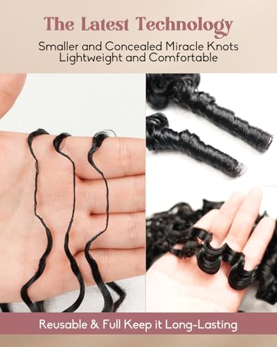 Alididi Human Crochet Hair for Black Women 18Inch 100 Strands Burmese Curly Crochet Human Hair Extensions Knotless Pre-Separated Looped Feather Miracle Knots Hair Lightweight Natural Black — view 4