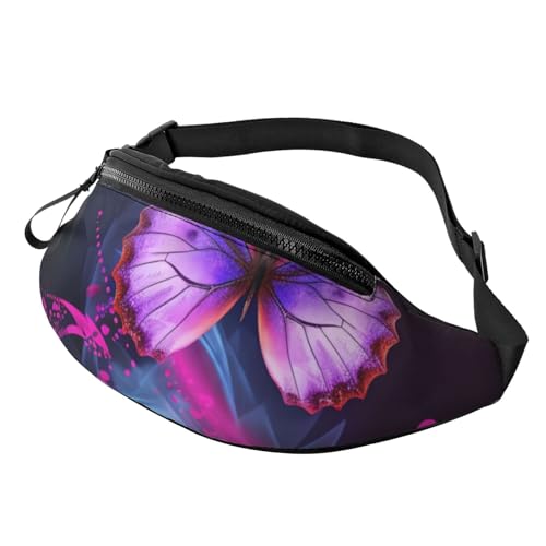 Purple Butterfly Fanny Pack for Men Women Fashion Running Waist Packs Waterproof Crossbody Bags Everywhere Belt Bag with Adjustable Strap Sports Hip Pack for Travel Wallet