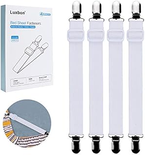 Luxbon Set of 4Pcs Adjustable Bed Sheet Clips Straps White Sheet Suspenders Elastic Slipcover Fasteners Mattress Covers Grippers Bed Corner Holders - Keep Your Sheets in Place