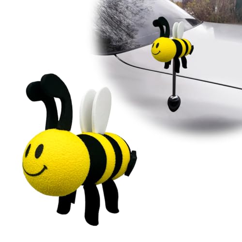 Wevdn Bee Car Antenna Toppers, Cute Bee Aerial Balls for Automotive Roof Decor, EVA Honey Bee Happy Face Antenna Hat, Easy to Find Car in The Parking Lot, Car Exterior Accessories (White)