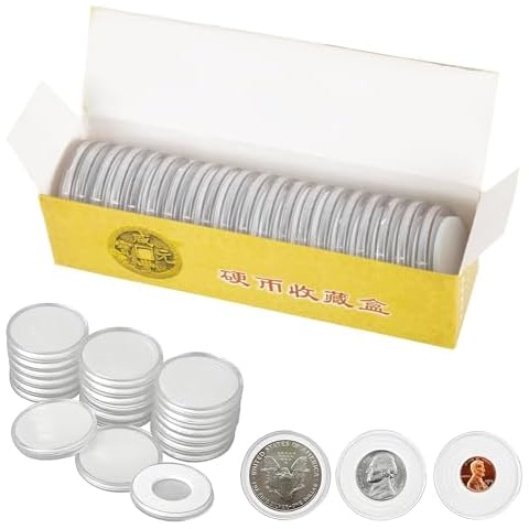 Focalmotors 20pcs Clear Plastic Coin holder,coin collection supplies，coin display, 46mm Silver Coin Storage, Silver Dollar Coin Holders with Adjustable Gasket Cover
