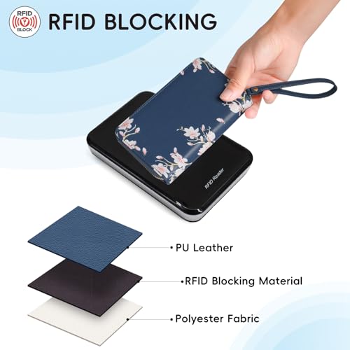 Pomelo Best Wallets for Women Leather RFID Blocking Zipper Around Credit Card Holder Wristlet Medium Wallet for Ladies Blue 20254