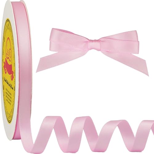 Image of Double Face Pearl Pink Satin Ribbon 3 /8 inch X 50 Yards Polyester Pearl Pink Ribbon for Gift Wrapping Very Suitable for Weddings Party Invitation Decorations and More