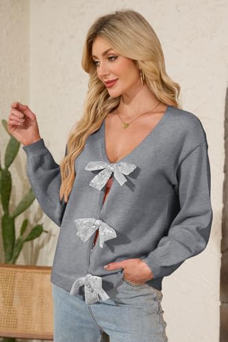 ZDC Womens Bow Sweater Cardigan Trendy Button Down Open Front Sweaters Sexy Knit Fall Coats4